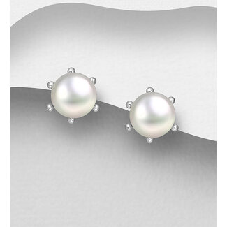 Sterling Studs - Round Pearl & Sterling Silver