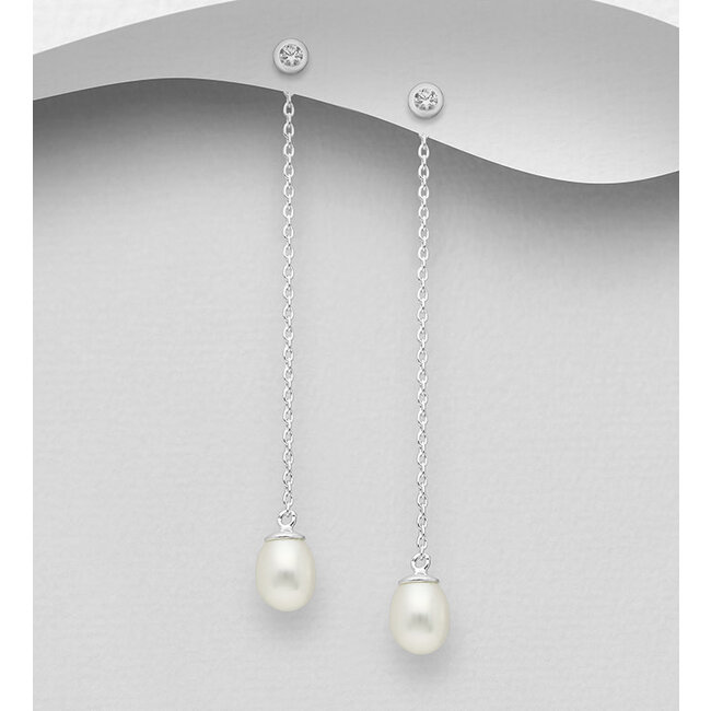 Sterling Sterling Dangle Earrings with Cubic Zirconia & Pearl