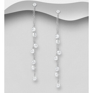 Sterling Sterling Chain Dangle Earrings with Multiple Cubic Zirconia