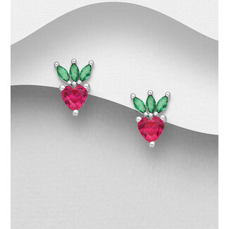 Sterling Studs - Sterling Cubic Zirconia Strawberries