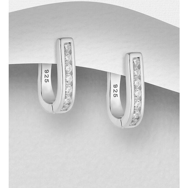 Sterling Silver Omega Lock Earrings with Cubic Zirconia
