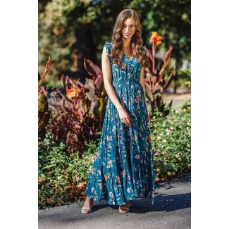 Papillon Emilia Maxi Dress- Teal Floral