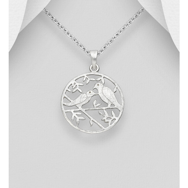 Sterling Necklace - Matt Sterling Silver - Birds on Tree