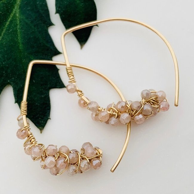 Cristy's Gold Gemstone Cluster Earrings - Peach Moonstone - FINAL SALE