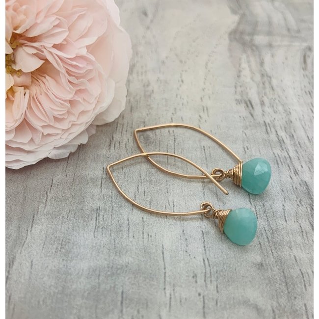 Cristy's Gold Gemstone Teardrop Threader Earrings - Amazonite - FINAL SALE