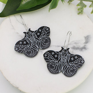 Zad Black & White Luna Moth Earrings