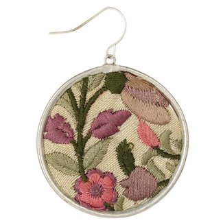 Zad Pink Embroidered Flower Round Earrings