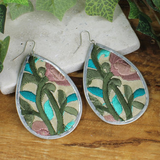 Turquoise Floral Silver Embroidered Elegance Earring