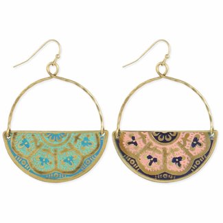 Bali Bazaar Enamel Embossed Gold Half Circle Earrings