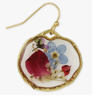 Cottage Floral Blue Red Dried Flower Earrings