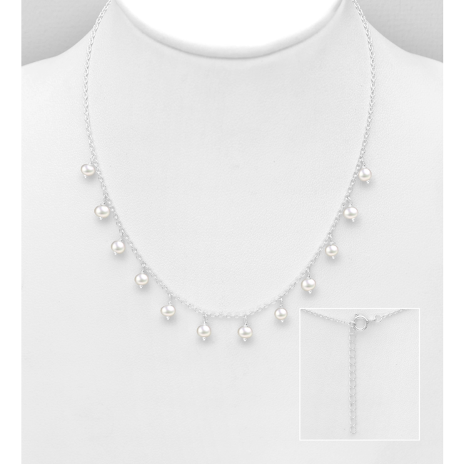 Sterling Sterling Necklace with Freshwater Pearl Drops - 16"-17.5"