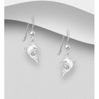 Sterling Sterling & Mother of Pearl Dolphin Drop Earrings