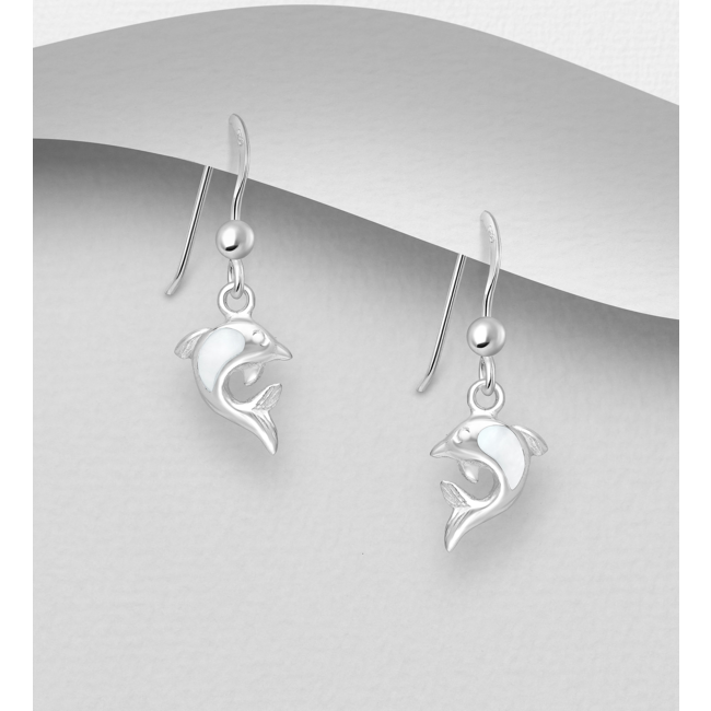 Sterling Sterling & Mother of Pearl Dolphin Drop Earrings