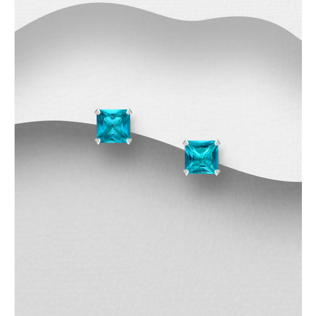 Sterling Studs- Square Cubic Zirconia Earrings