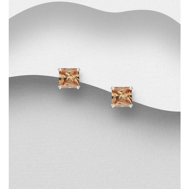 Sterling Studs- Square Cubic Zirconia Earrings