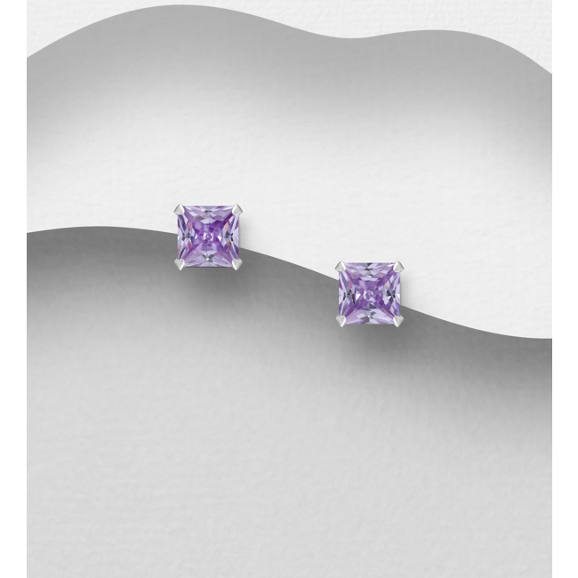 Sterling Studs- Square Cubic Zirconia Earrings