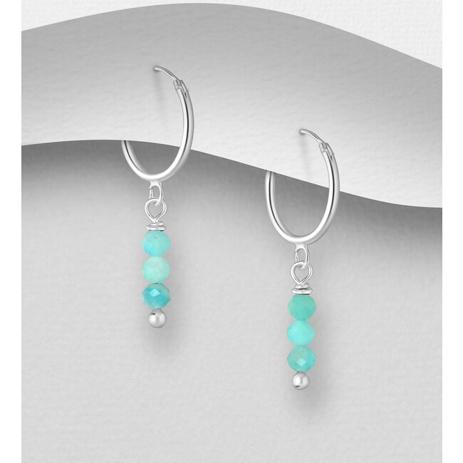 Sterling Silver Hoops with Gemstones (more colours)