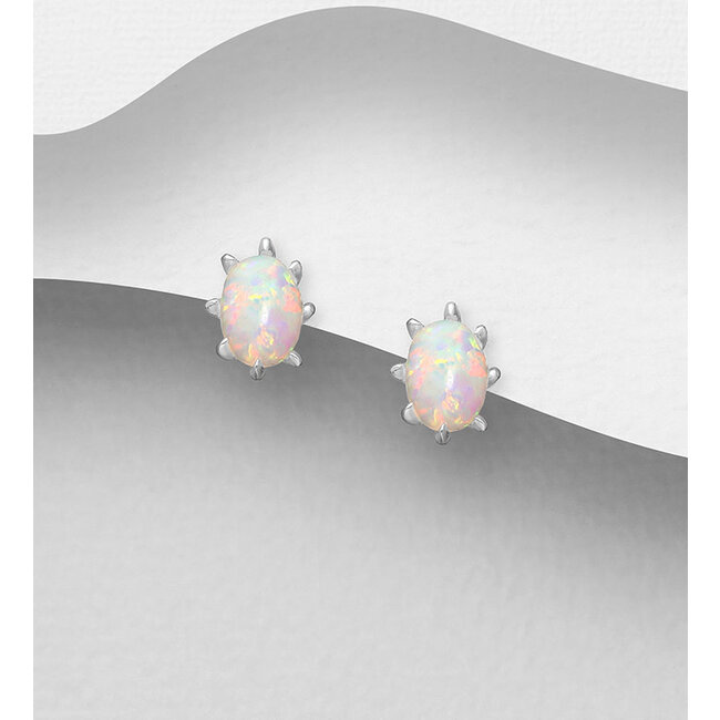 Sterling Sterling Claw Set Oval Opal Studs