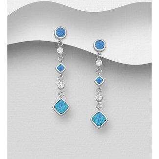 Sterling Sterling Drop Linked Shapes-Opal Earrings