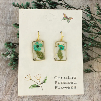 Cottage Turquoise Dried Flower Rectangle Earrings