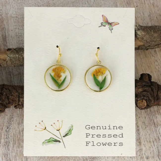 Zad Cottage Yellow Green Dried Flower Round Earrings