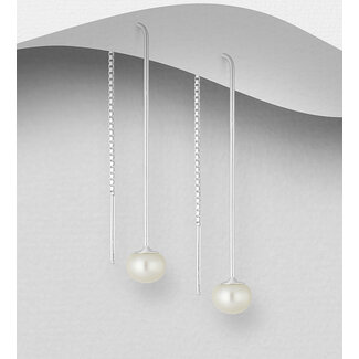Sterling Threader Pearl Earrings