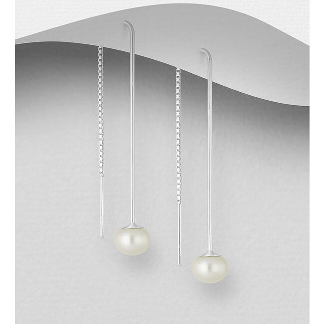 Sterling Threader Earrings with Freshwater Pearl