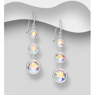 Sterling Sterling Drop Earrings with Three Austrian Crystals (more colours)