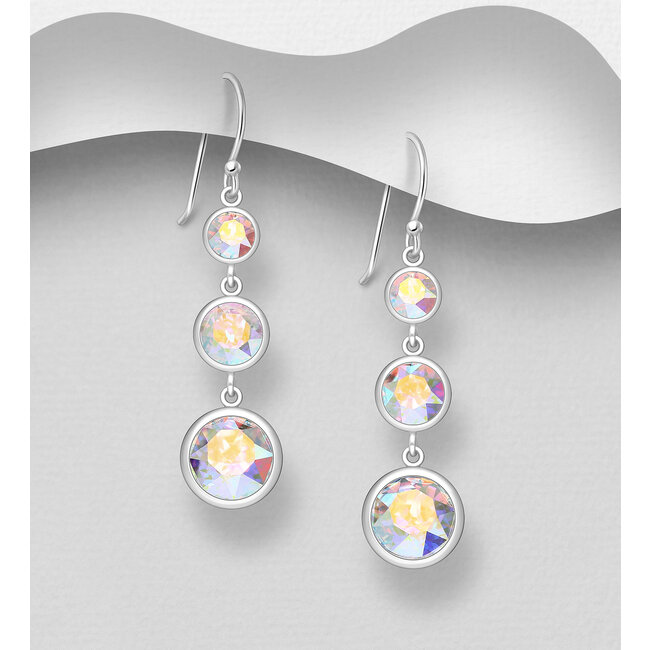 Sterling Sterling Drop Earrings with Three Austrian Crystals (more colours)