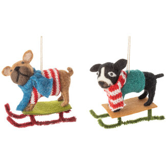 Felt Dog On Sled Ornament - FINAL SALE