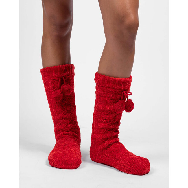 Coffee Shoppe Slipper Socks Chenille True Red