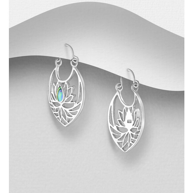 Sterling Sterling Hoops - Oval Lotus with Abalone - FINAL SALE