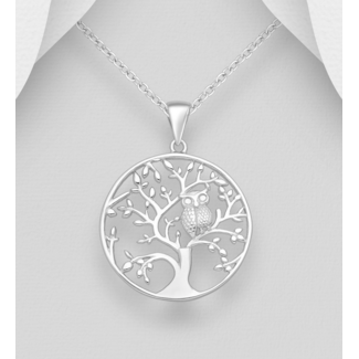 Sterling Sterling Necklace-Owl & Tree