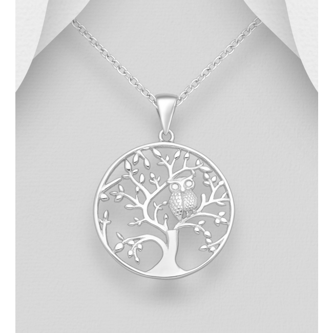 Sterling Sterling Necklace-Owl & Tree