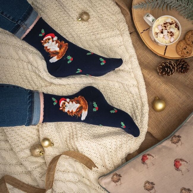 Wrendale Women’s Bamboo Christmas Socks - Festive Fox