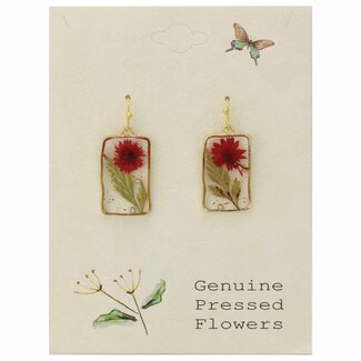 Zad Cottage Red Dried Flower Rectangle Earrings