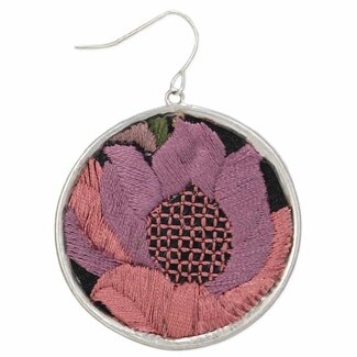 Round Embroidered Pink Drops