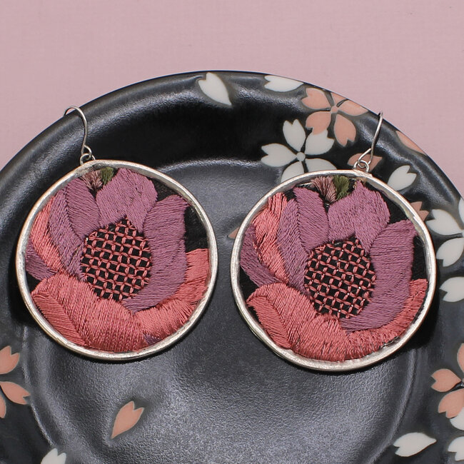 Round Embroidered Pink Drops