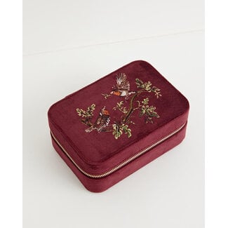 Fable England Robin Love Embroidered Velvet Jewellery Box