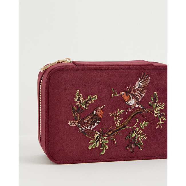 Fable England Robin Love Embroidered Velvet Jewellery Box