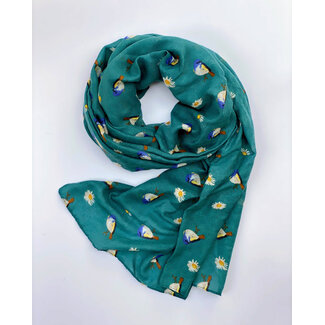 Fable England Teal Daisy & Blue Tit Scarf