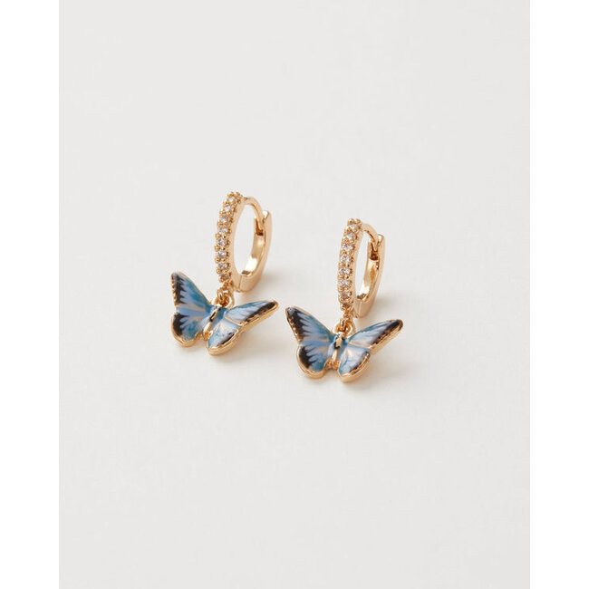 Fable England Enamel Blue Butterfly Huggie Earrings