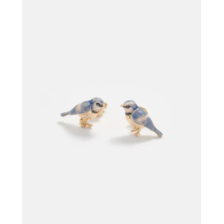 Fable England Enamel Blue Tit Stud Earrings
