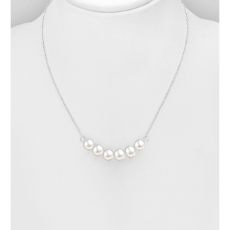 Sterling Sterling Chain Necklace with Pearls (18.5”-19.5”)