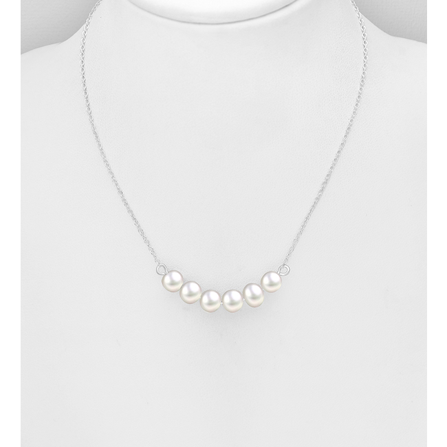 Sterling Sterling Chain Necklace with Pearls (18.5”-19.5”)