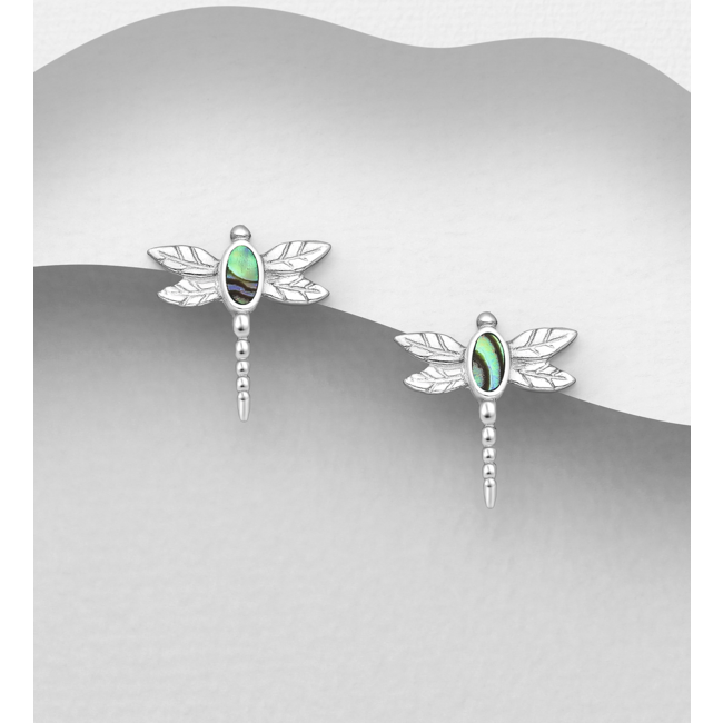 Sterling Studs-Delicate Sterling Silver & Shell Dragonfly Earrings (more colours)