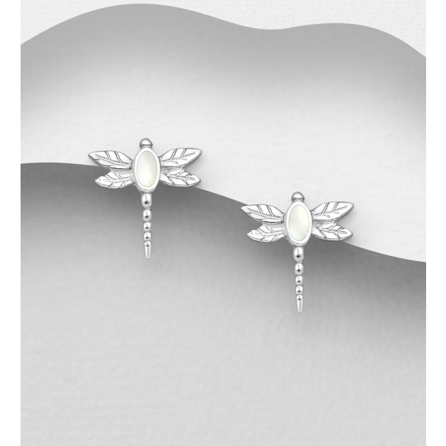 Sterling Studs-Delicate Sterling Silver & Shell Dragonfly Earrings (more colours)