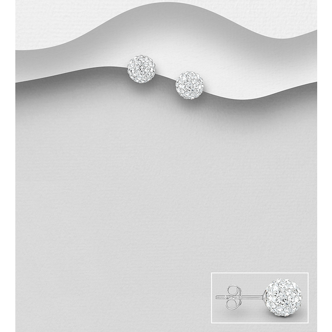 Sterling Sterling Round Crystal Glass Stud Earrings (more colours)
