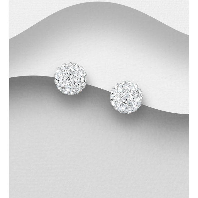 Sterling Sterling Round Crystal Glass Stud Earrings (more colours)