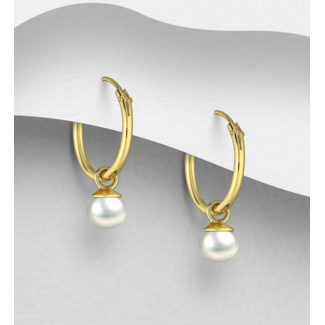 Sterling Gold Hoops with Pearl